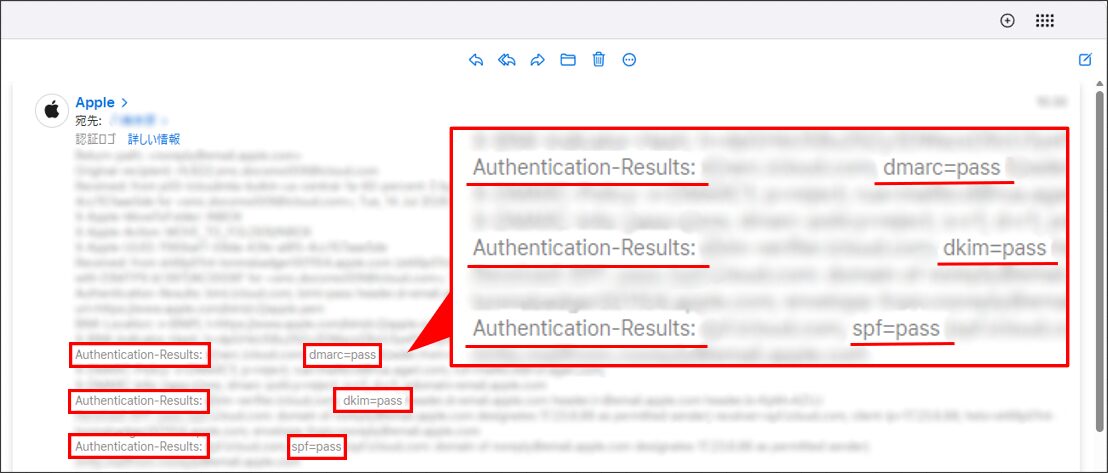 iCloudでAuthentication-Resultsヘッダーを確認